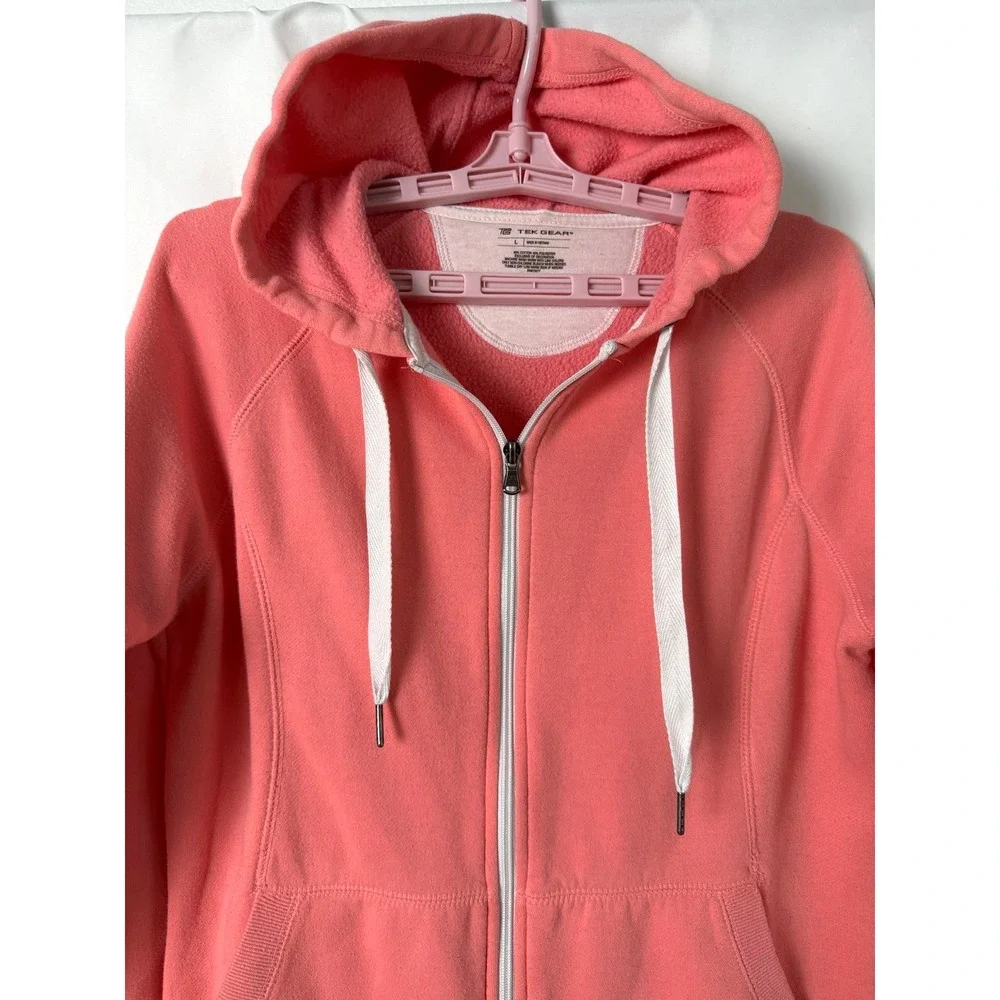 Tek Gear Casual Cotton Blend Full Zip Hooded Jacket Size Large Orange - Picture 3 of 6